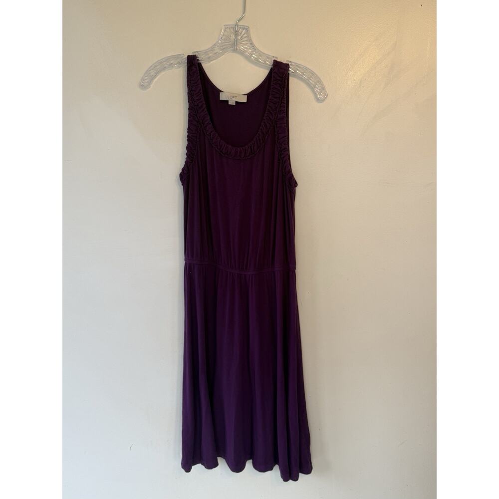 LOFT Purple Ruffle Strappy Sleeveless Scoop Neck Knee Length A-Line Dress M